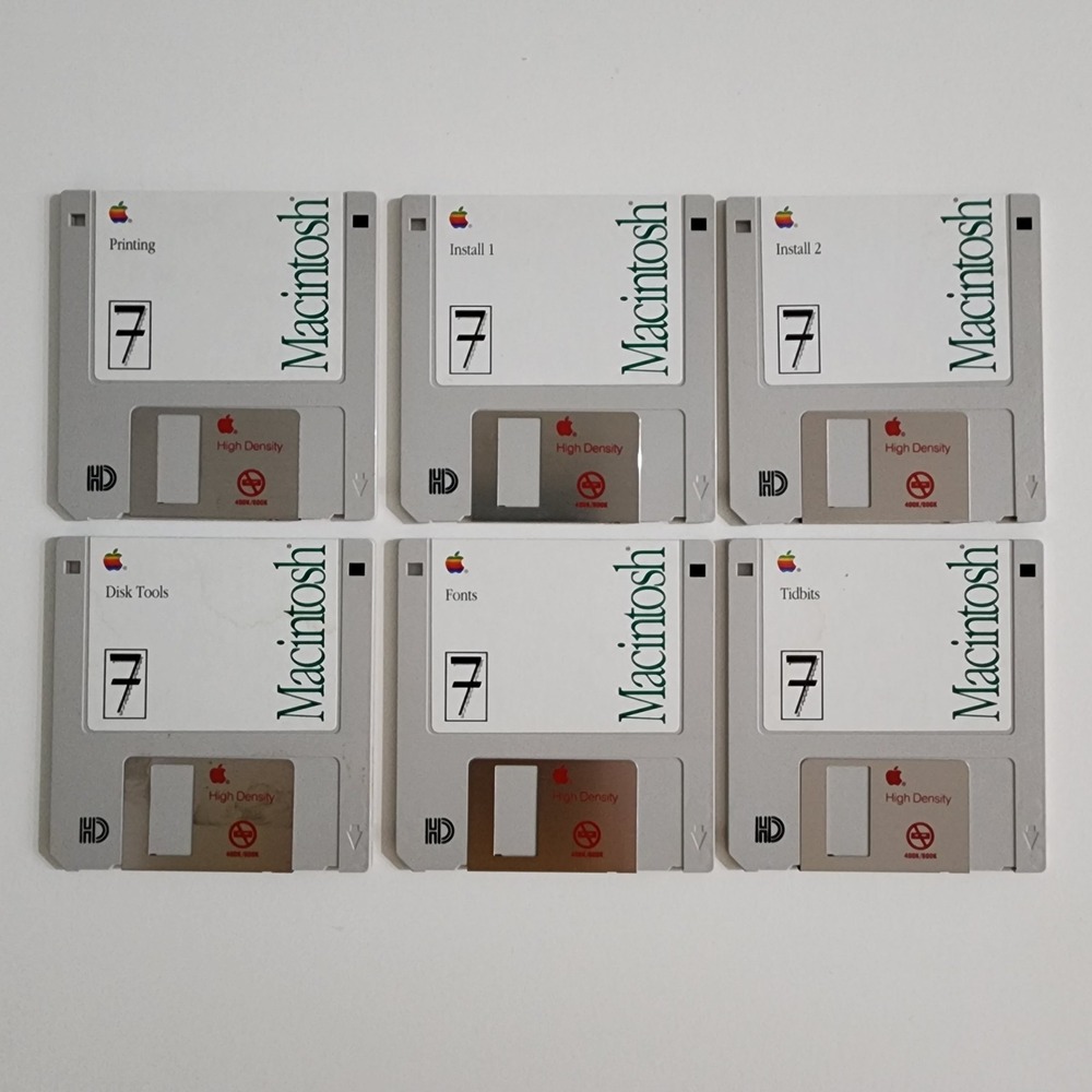 Apple Macintosh System 7.0 Floppy Disk Lot Install Fonts Tidbits 1991‎ Diskettes